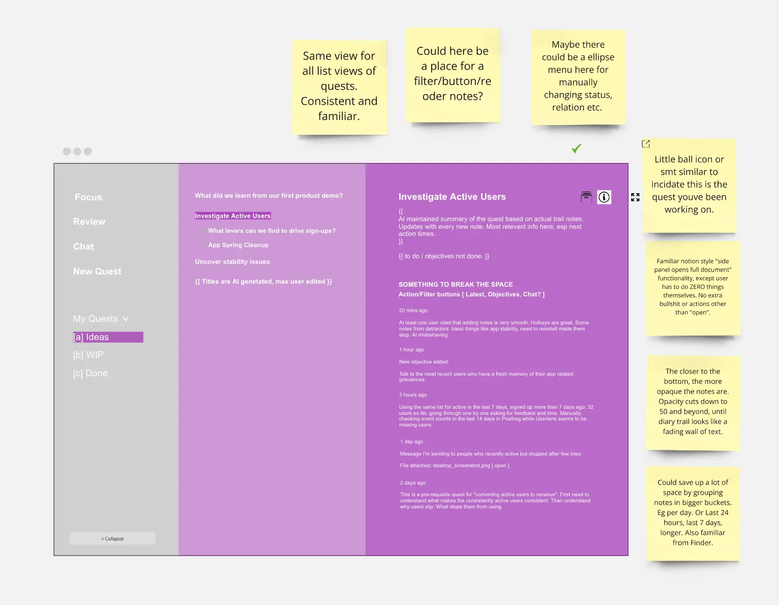 Sketches and user insights in Miro