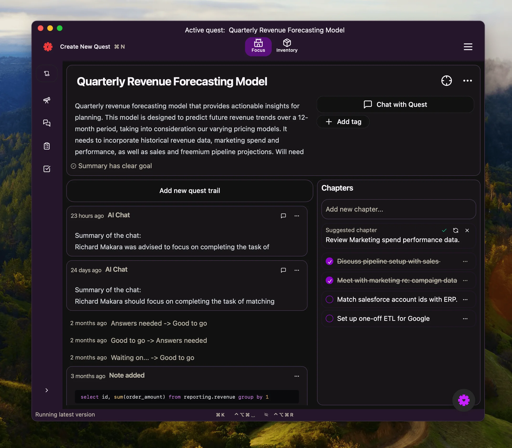 Journal interface before redesign