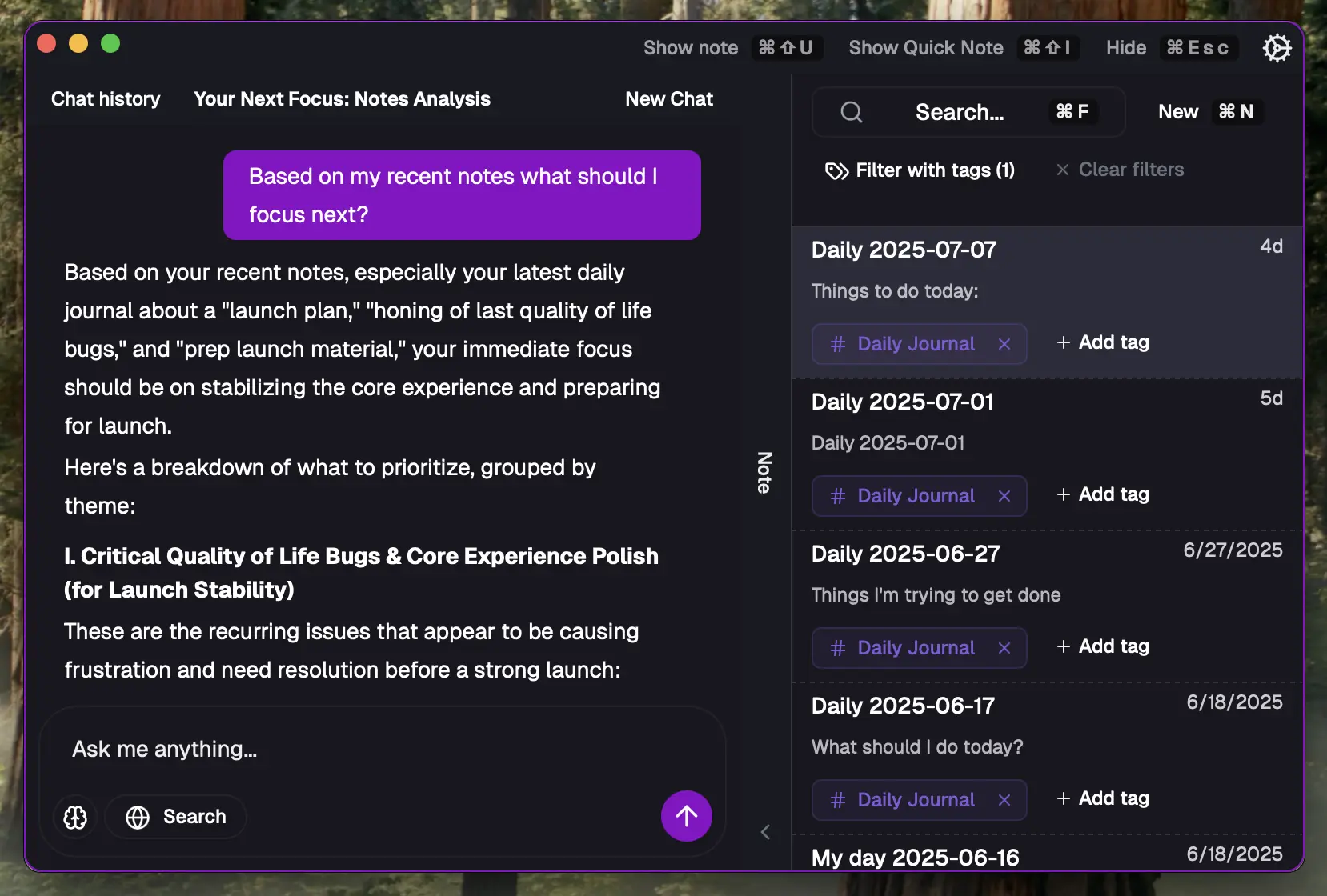 Notes app with chat interface